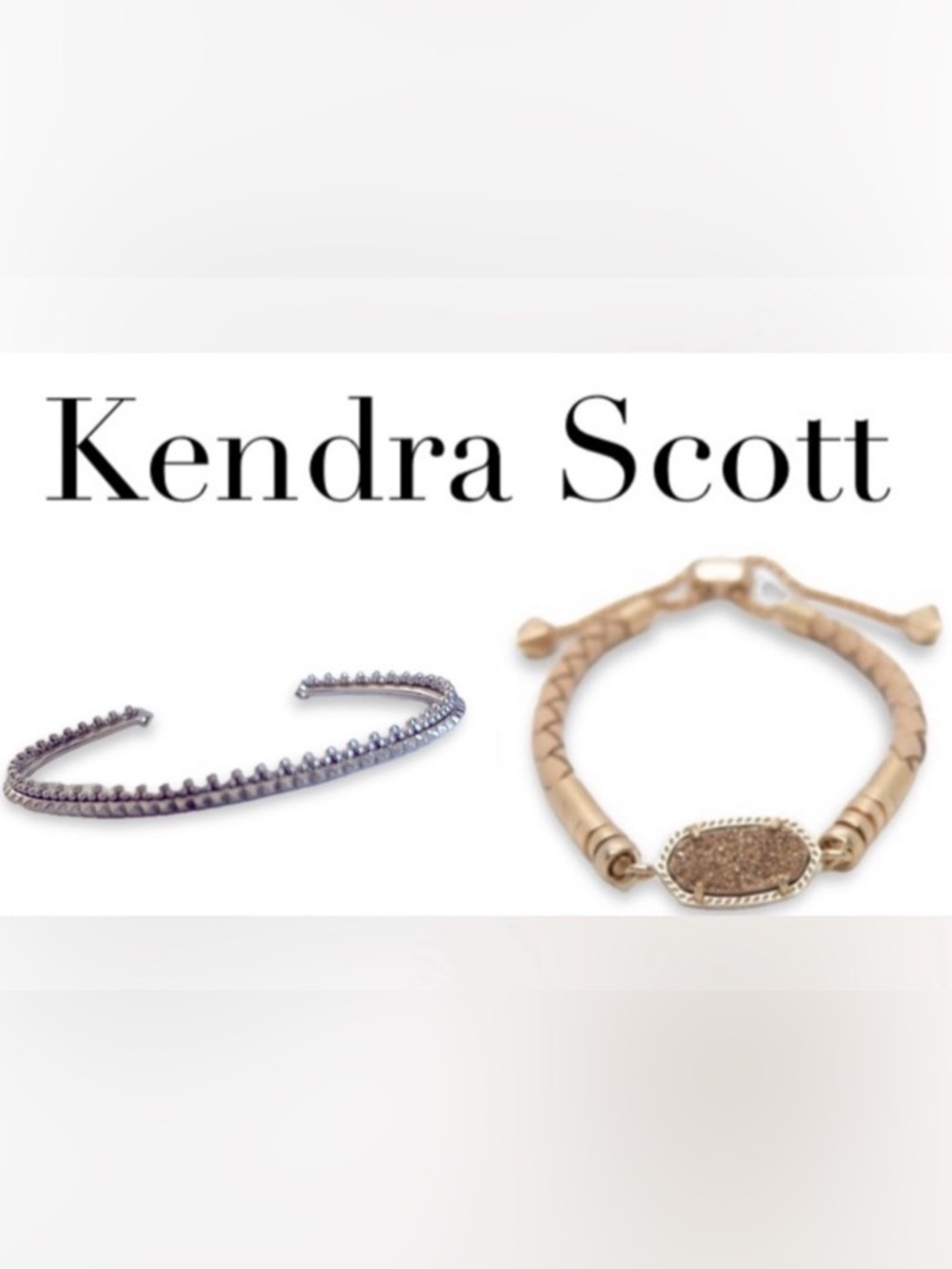 Lot of 2x [Kendra Scott] Bracelets, Cruz Rose Gold Drusy Leather & Silver Cuff